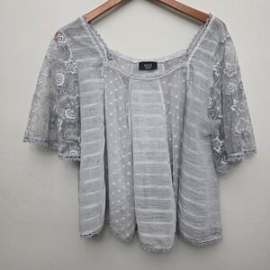 VICI Lace Sleeve Top Sheer Polka Dot Blouse Elegant Gray MediumB Babydoll
